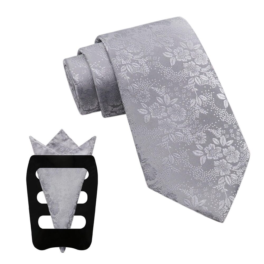 4147 Floral Ties , 3pcs/set Neck Tie Pocket Square Holder Set for Wedding